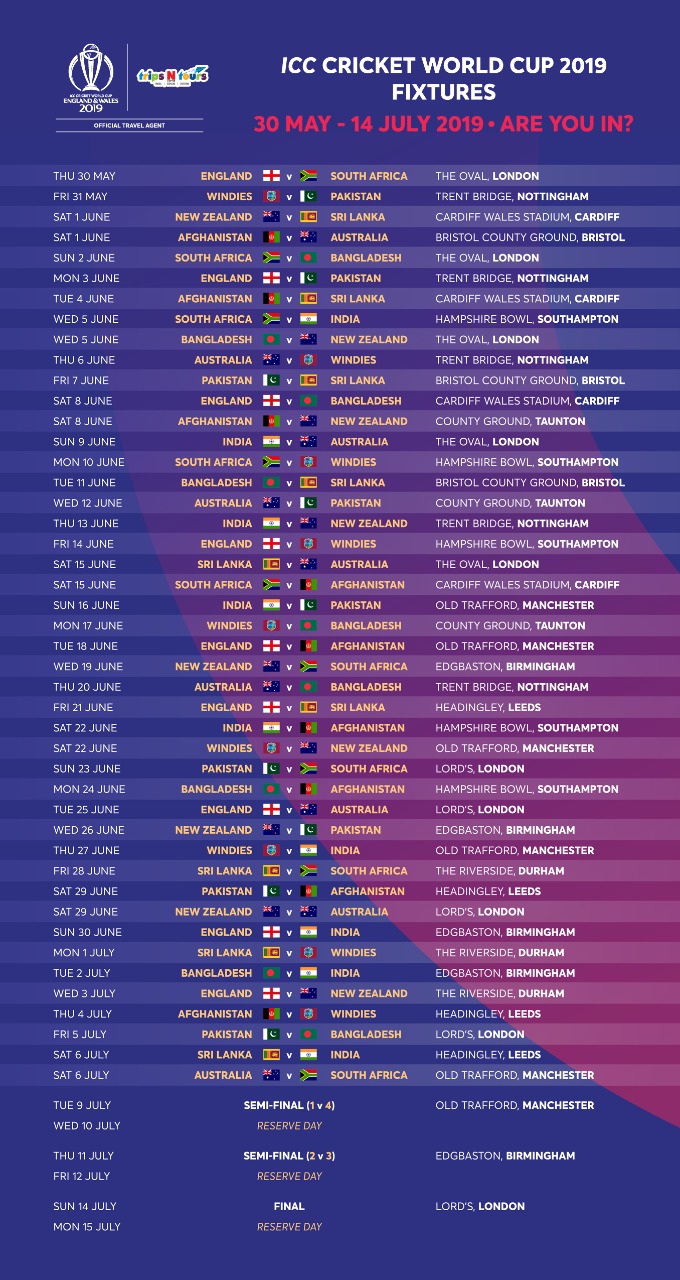 calendario de cricket-worldcup-2019